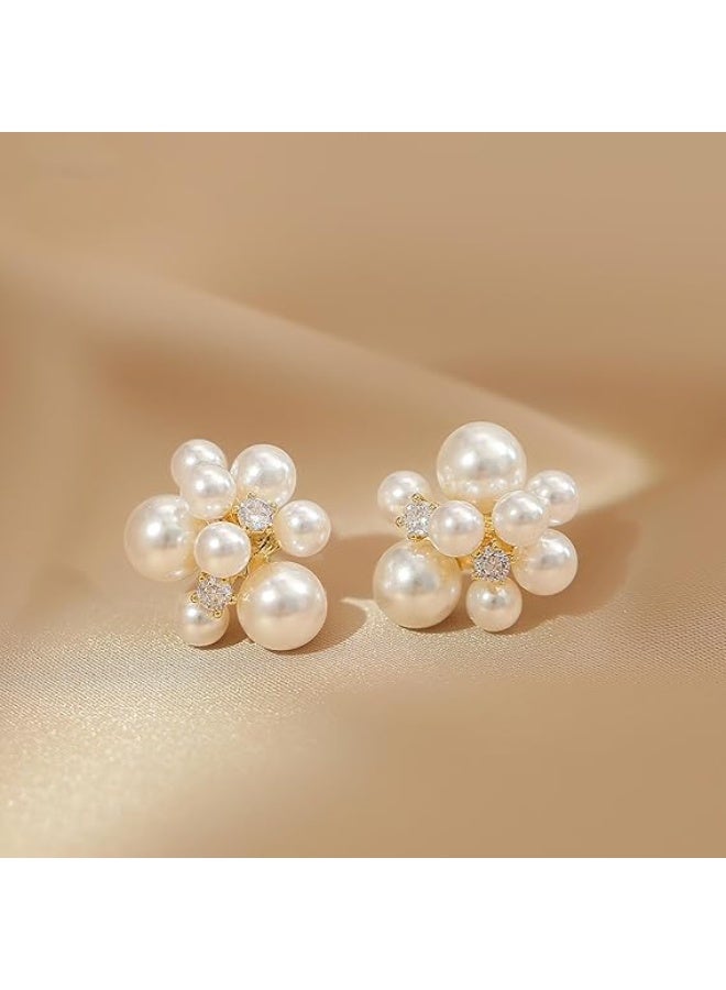 Ucanbe Pearl Floral Ball Stud Earrings | S925 Silver Needle | Elegant & Versatile for Women - Image 3